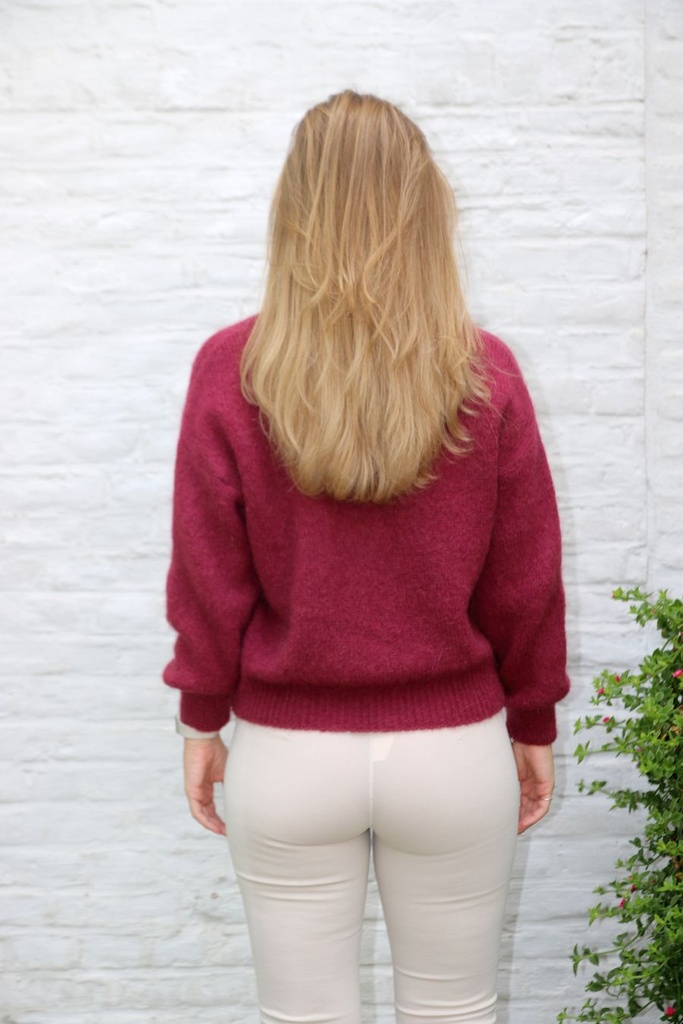 [10017279] Mohair trui Lune nm65 V-hals bevat mohair en wol - Bordeaux Detail