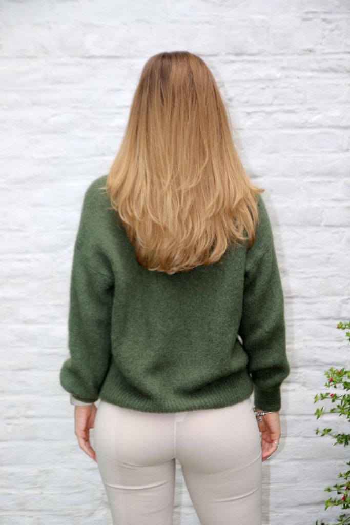 [10017279] Mohair trui Lune nm65 V-hals bevat mohair en wol - Kaki Detail