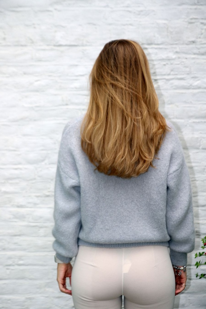 [10017279] Mohair trui Lune nm65 V-hals bevat mohair en wol - Lichtgrijs Detail