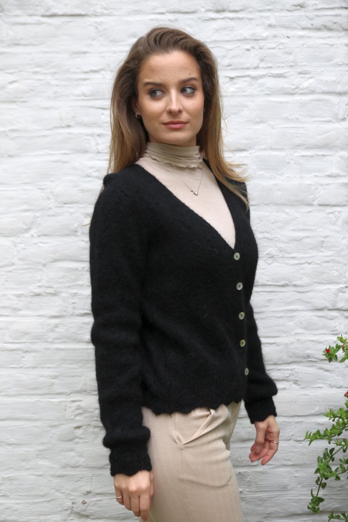[10017527] Mohair cardigan Lisandro nm65 hals nacré knopen  - Zwart Detail