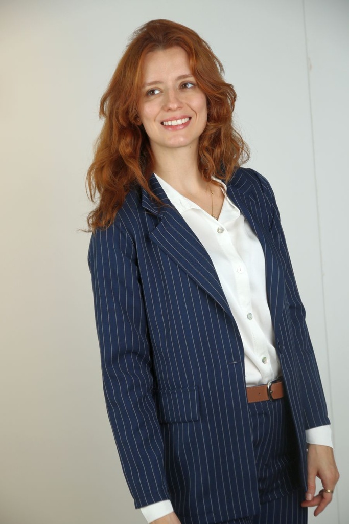 [201512] Blazer Ravza met krijtstreep en reverskraag - Donkerblauw-wit Detail