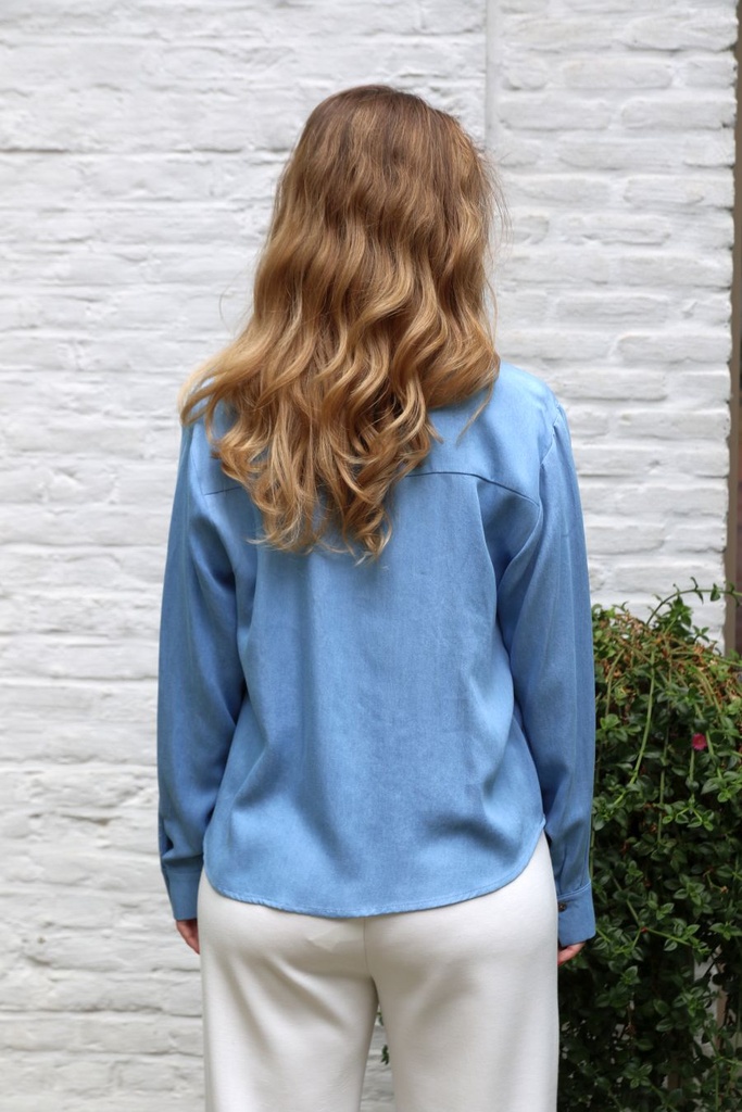 [201520] Halfgeknoopte blouse Rehan met polokraag nm100 - Denim light used Detail