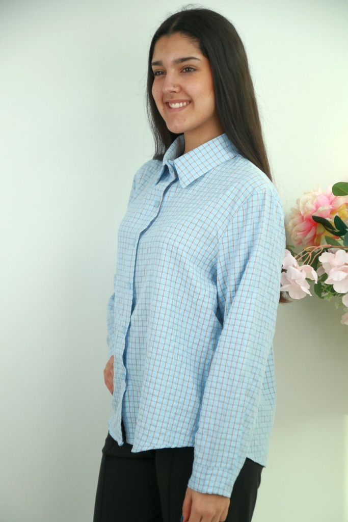 [201264] Geruite blouse Ralf nm85 - Hemelsblauw-bruin Detail