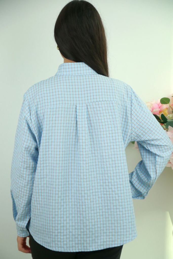 [201264] Geruite blouse Ralf nm85 - Hemelsblauw-bruin Detail