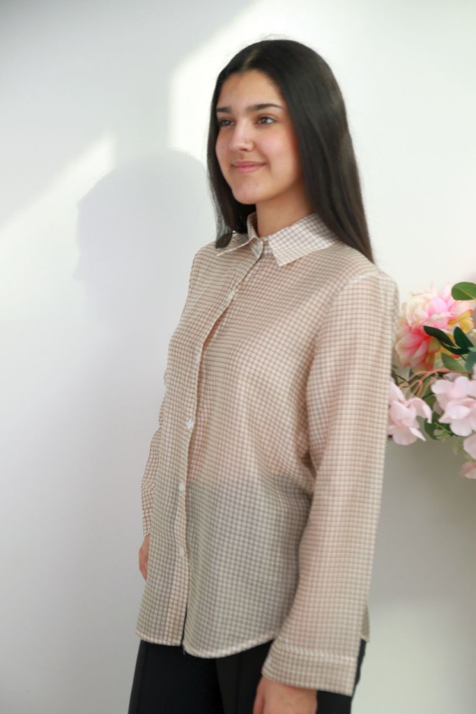 [201377] Geruite blouse Roderick nm85 - Beige-bruin Detail