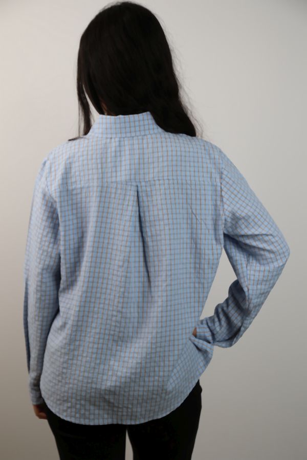 [201456] Geruite blouse Rachelle nm85 - Hemelsblauw-bruin Detail