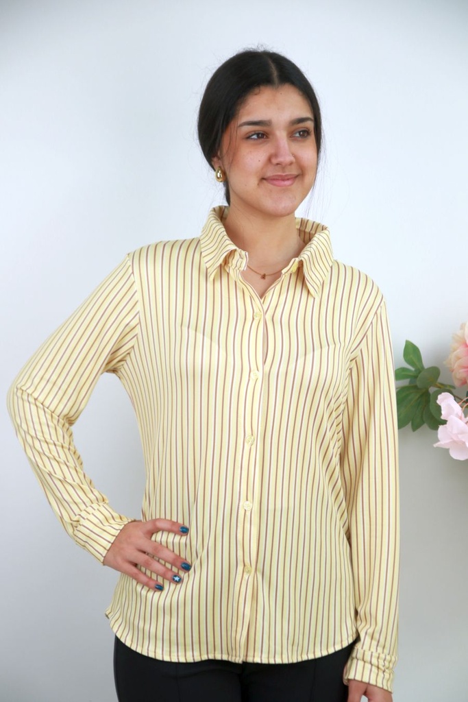 [201547] Jersey polo Nelle nm20 verticale strepen - Geel-bruin Detail