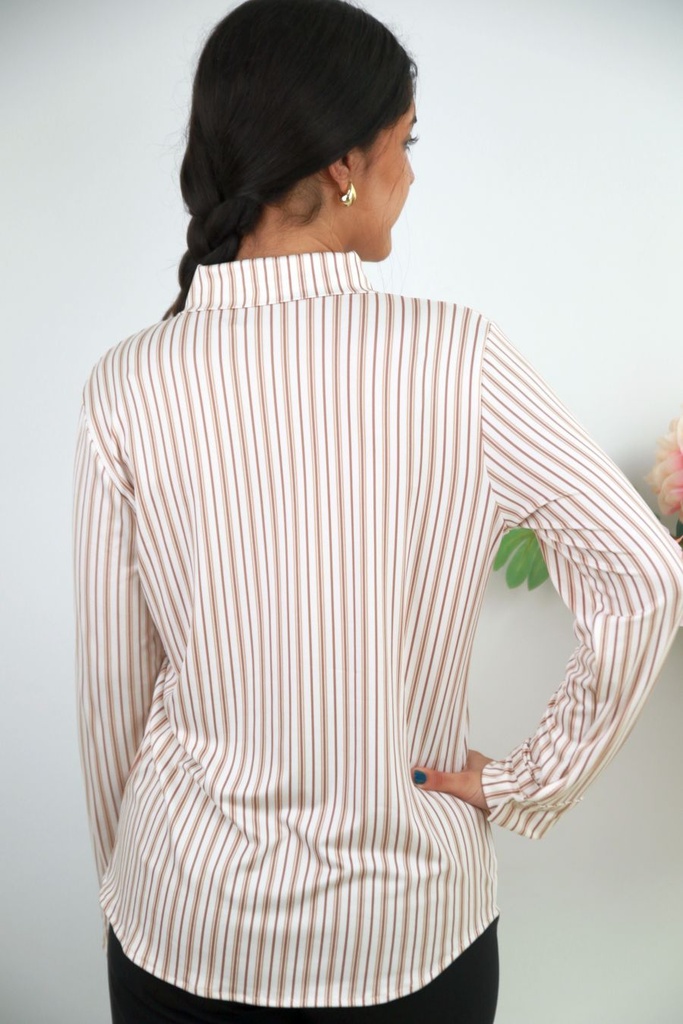 [201547] Jersey polo Nelle nm20 verticale strepen - Wolwit-chocolade Detail