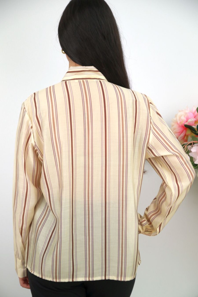 [201549] Blouse Nyna nm85 strikkraag verticale strepen nacré  - Geel-bruin Detail