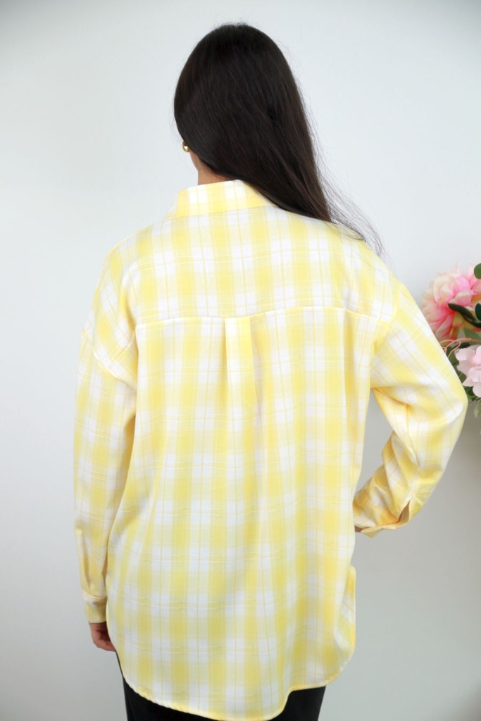 [201551] Geruit hemd Nejla nm40 polokraag nacré  - Lichtgeel Detail