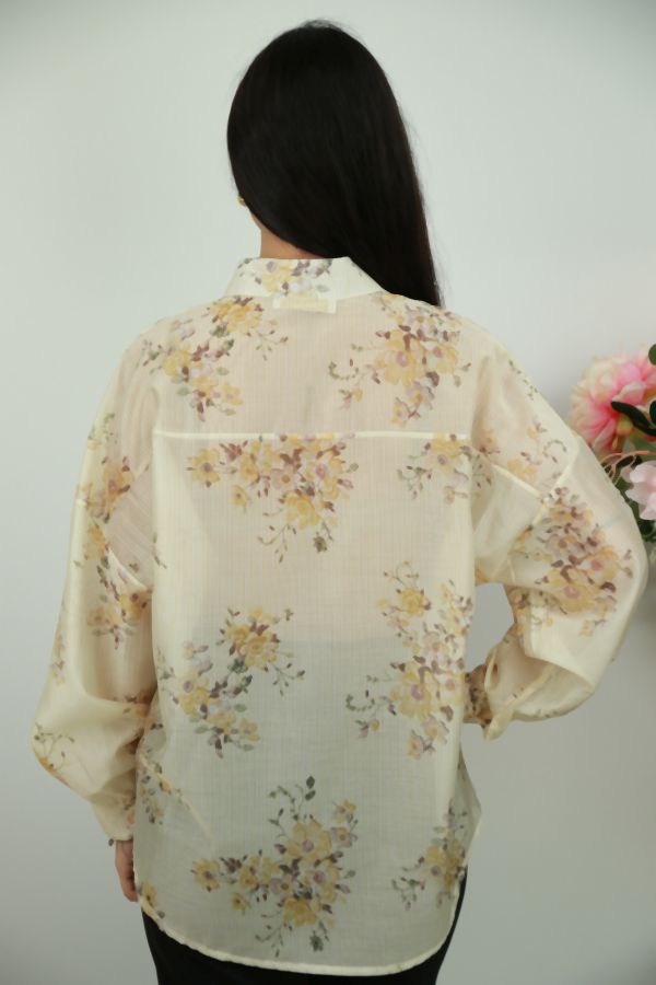 [201558] Blouse Noelia nm85 bloemenpatroon doorgeknoopt - Geel Detail