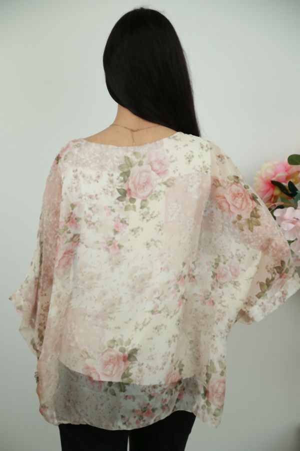 [201559] Novy nm47 blouse bloemenprint vleermuismouw  - Beige Detail