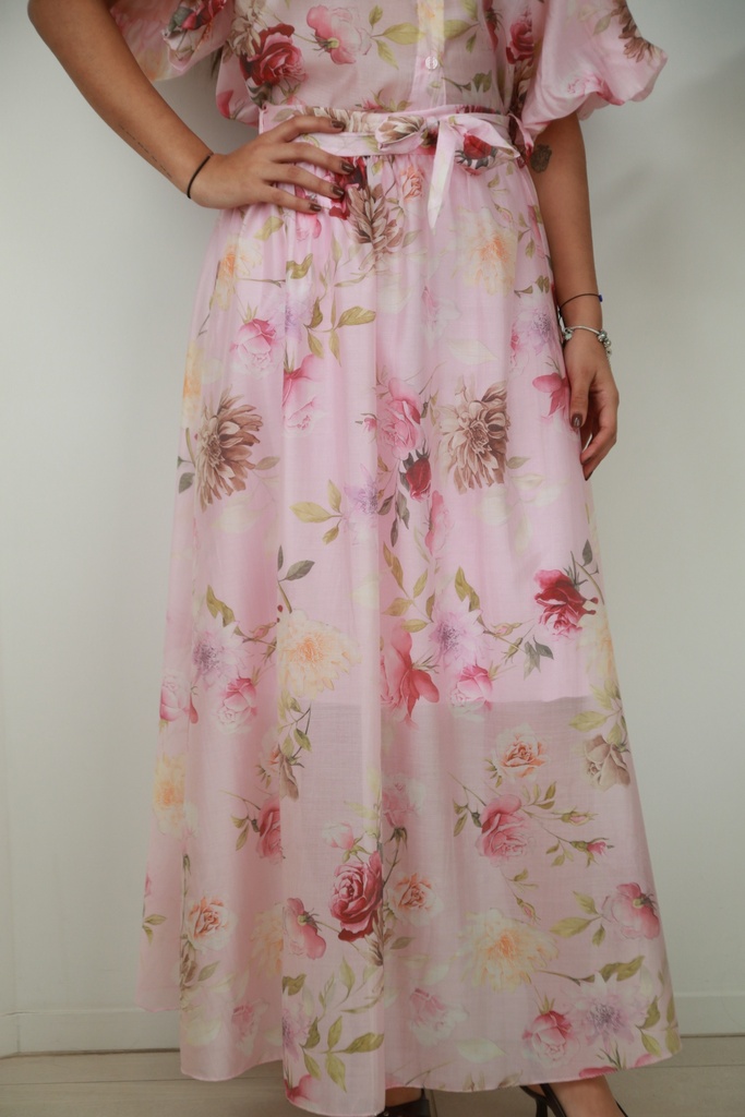 [201593] Setje Noell nm85 blouse pofmouw en lange rok  - Roze Detail