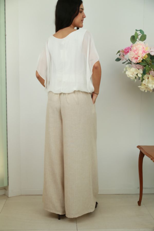 [201598] Broek Nerea wijde pijpen lurex krijtstreep  - Beige Detail