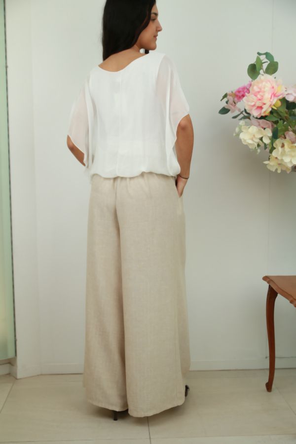 [201598] Broek Nerea wijde pijpen lurex krijtstreep  - Beige Detail