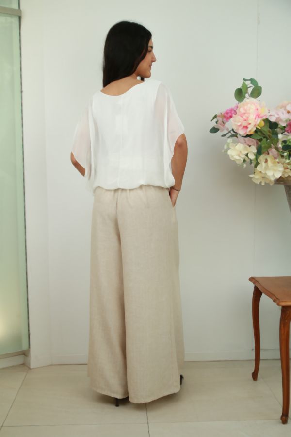 [201598] Broek Nerea wijde pijpen lurex krijtstreep  - Beige Detail