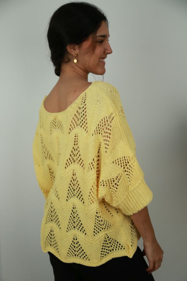 [201600] Trui Najim nm80 ajour-steek vleermuismouw ronde hals - Geel Detail
