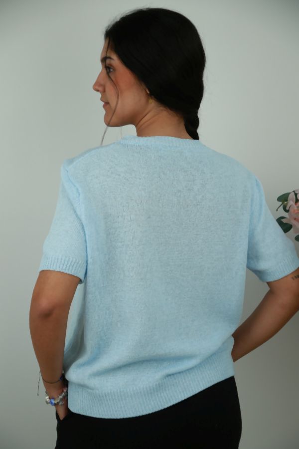 [201605] T-shirt Nea nm50 fijne tricot geborduurde hond  - Hemelsblauw Detail