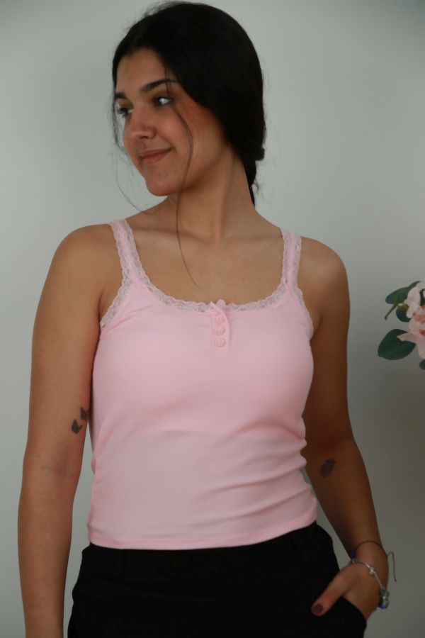 [201608] Top Nuna nm95 met kanten boord ingebouwde cup - Roze Detail