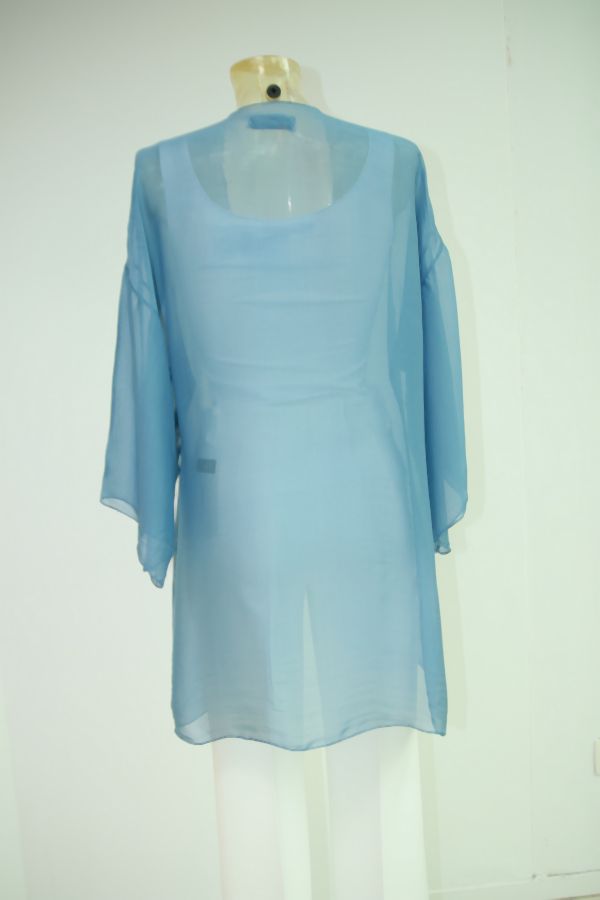 Jas Qamar nm100 gepunte zonder kraag brede trompet mouwen - Jeansblauw Detail