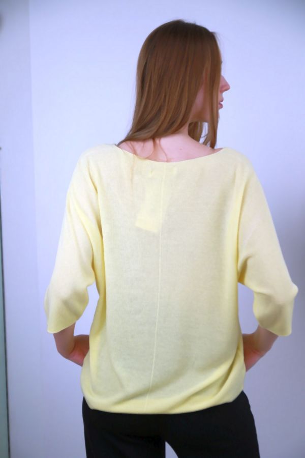[201631] Trui Scott nm55 pique jacquard vhals middennaad en vleermuismouw - Geel Detail