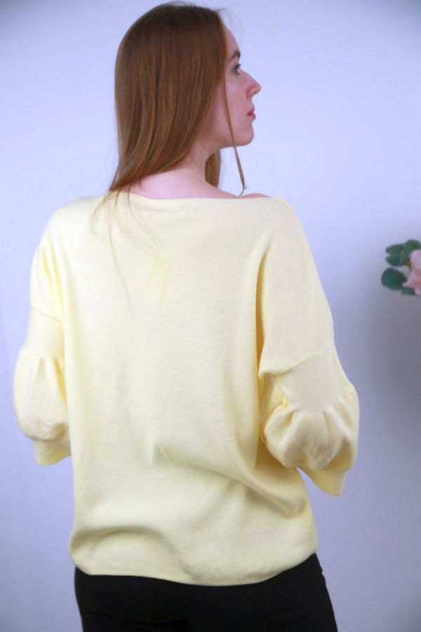 [201633] Pull Nuala nm50 3/4e pofmouw ronde hals - Lichtgeel Detail