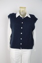 [201402] Gilet Sil nm65 mohair en wol, open hals, mouwloos met nacré knopen - Donkerblauw Detail