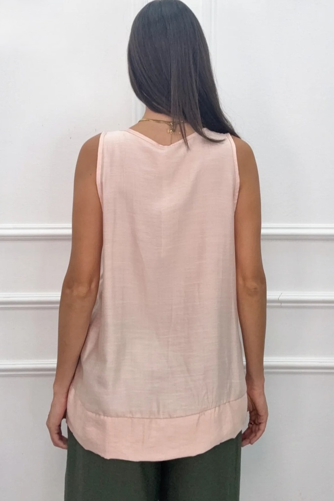 Sleeveless blouse Lev nm85 wild silk textured open neck A-line - Roze Detail