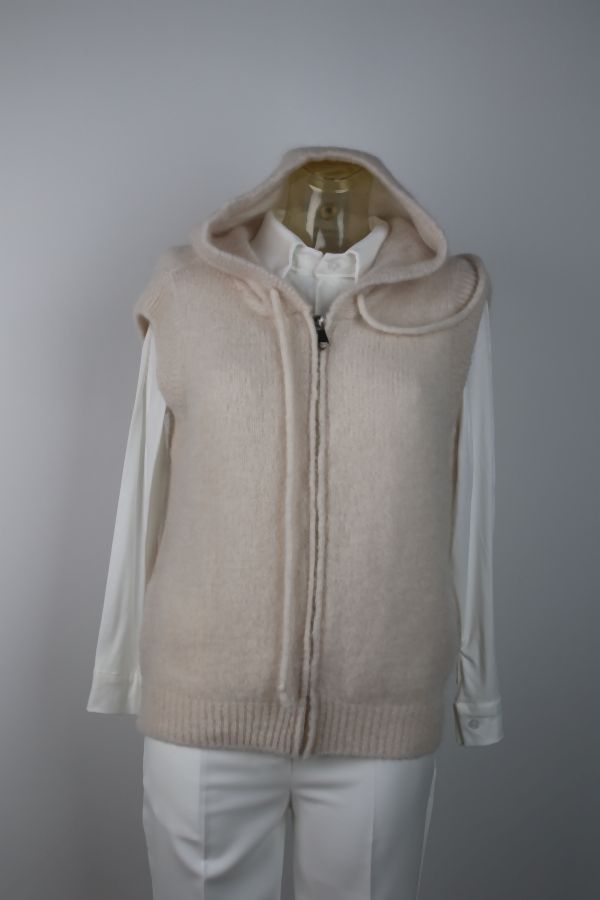 [201634] Pull Nilou nm65 rits en capuchon zonder mouwen - Beige Detail