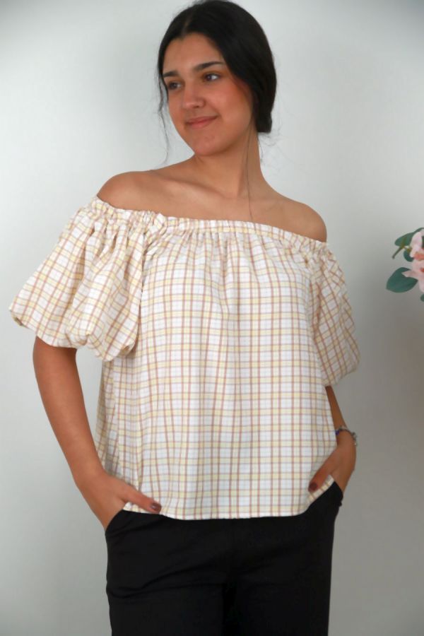 [201636] Blouse Nuna nm8 off-shoulder pofmouw  - Beige-geel Detail
