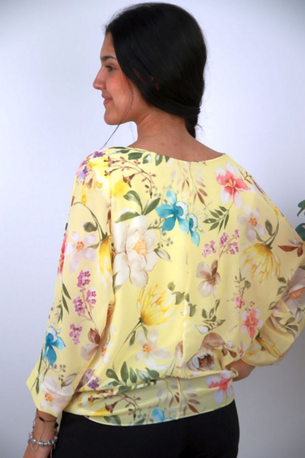 [201638] Blouse Nandini nm48 bloemenprint gestrikte zoom - Geel Detail