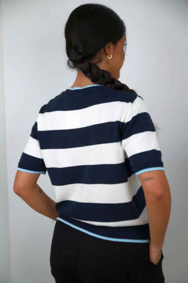 [201639] T-shirt Noy nm100 horizontale strepen  - Donkerblauw-wolwit Detail