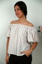 [201636] Blouse Nuna nm8 off-shoulder pofmouw  - Beige-blauw Detail