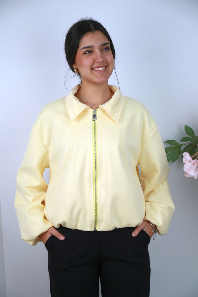 [201412] Jacket Nicci eco suède gepofte zoom ritssluiting - Lichtgeel Detail