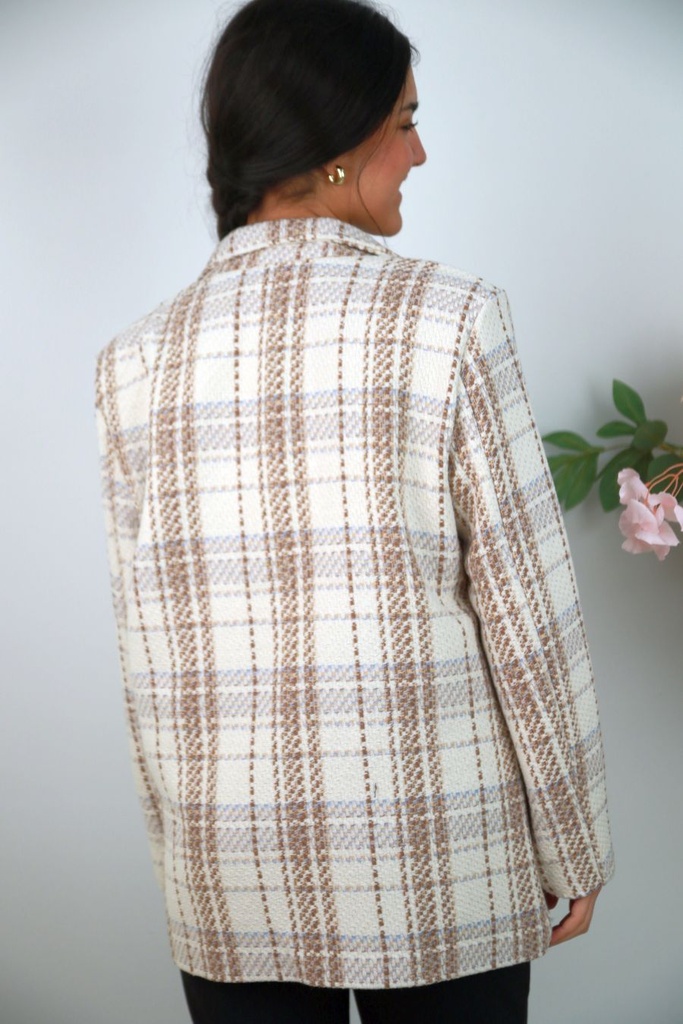 [201413] Blazer Nikay nopjesgaren geruit patroon reverskraag  - Wolwit-bruin Detail