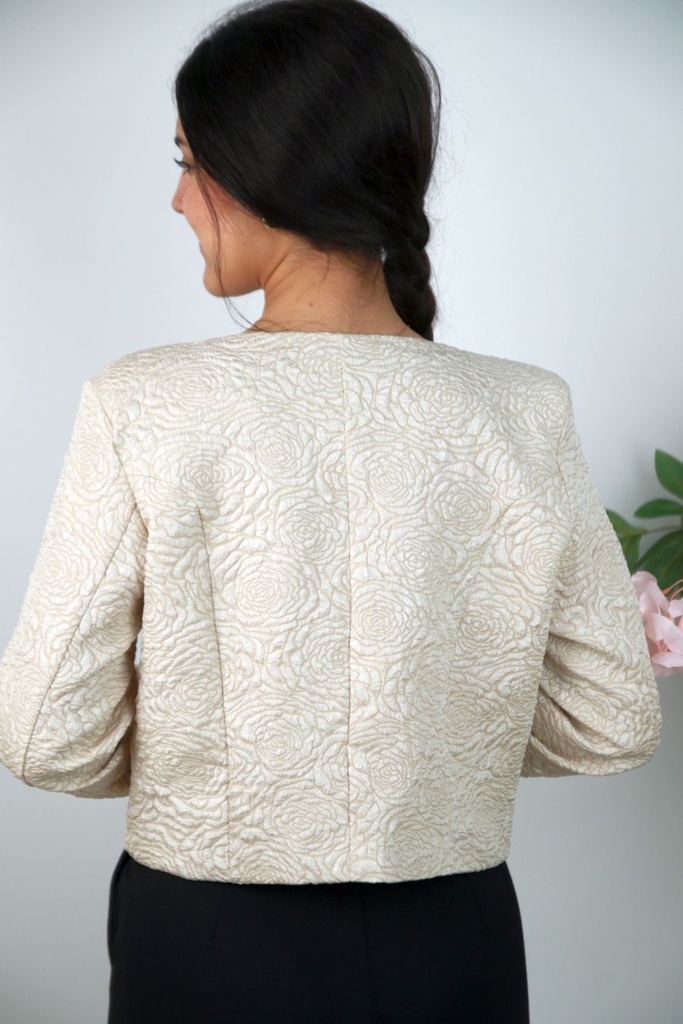 [201415] Kort vestje Nikolaos  glamy reliëfstof gebloemd  - Beige Detail