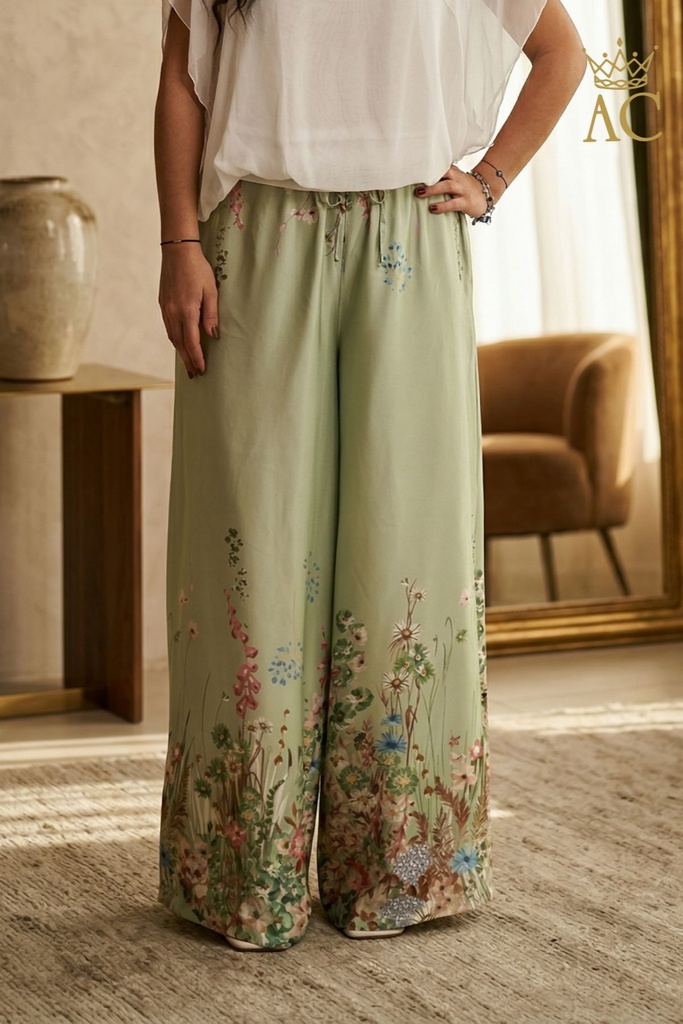 [201575] Tuniek en broek Sepp nm100 wilde bloemen wijde mouw - Lichtgroen Detail