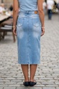 [201471] Denim rok Olan nm76 aanpassend met split midden vooraan - Denim used Detail