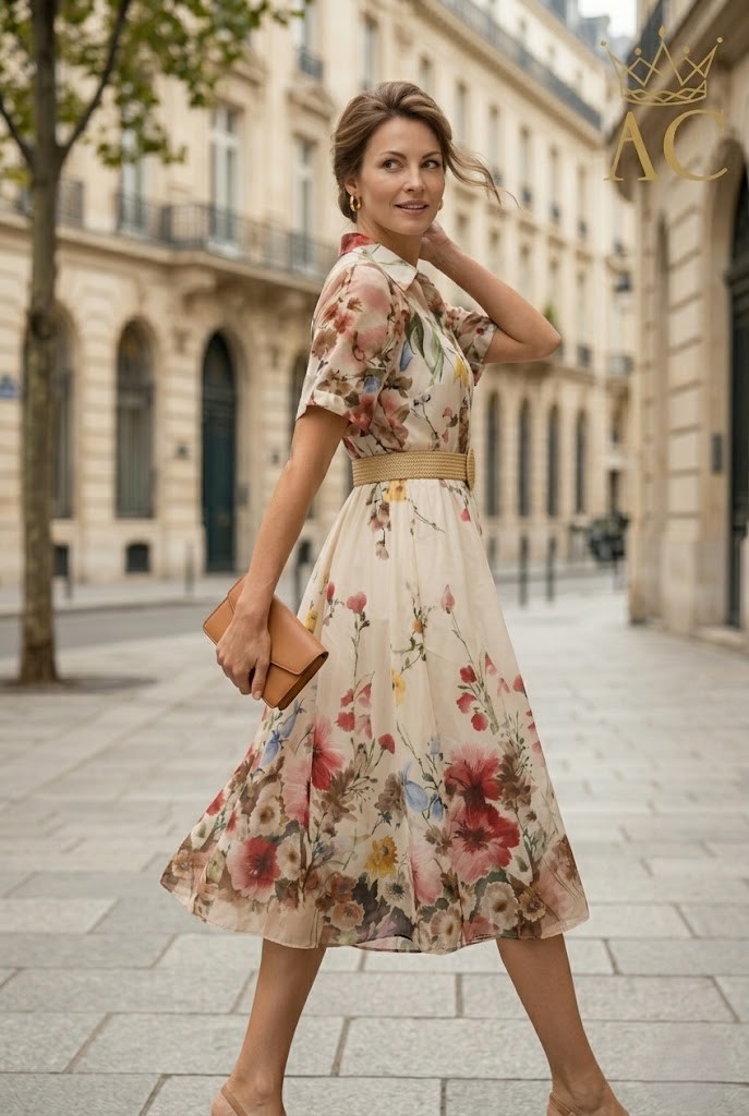 [201768] Hemdjurk Ritchie met bloemenprint en riem nm90 - Beige-multicolor Detail