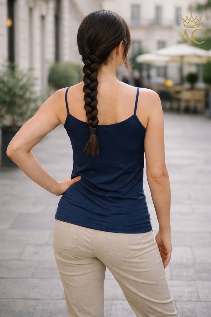 [201476] Top Omed nm95 spaghettibandjes viscose jersey - Donkerblauw Detail