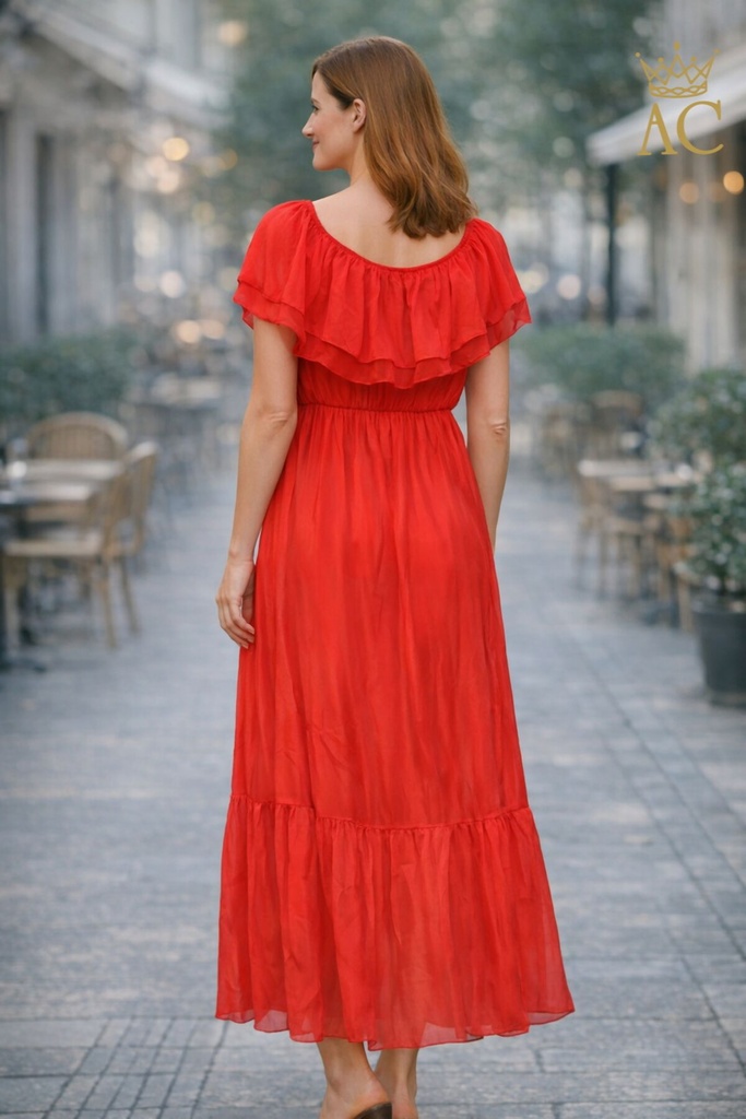 [201492] Lange off-shoulder jurk Nermin nm98  - Rood Detail