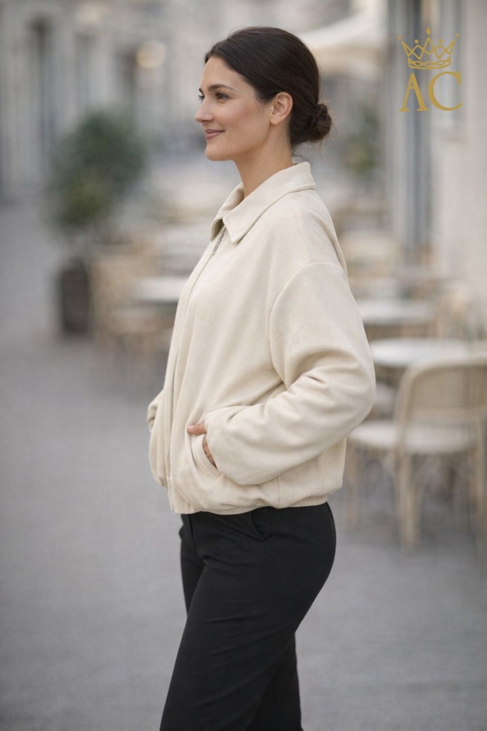 [201412] Jacket Nicci eco suède gepofte zoom ritssluiting - Beige Detail