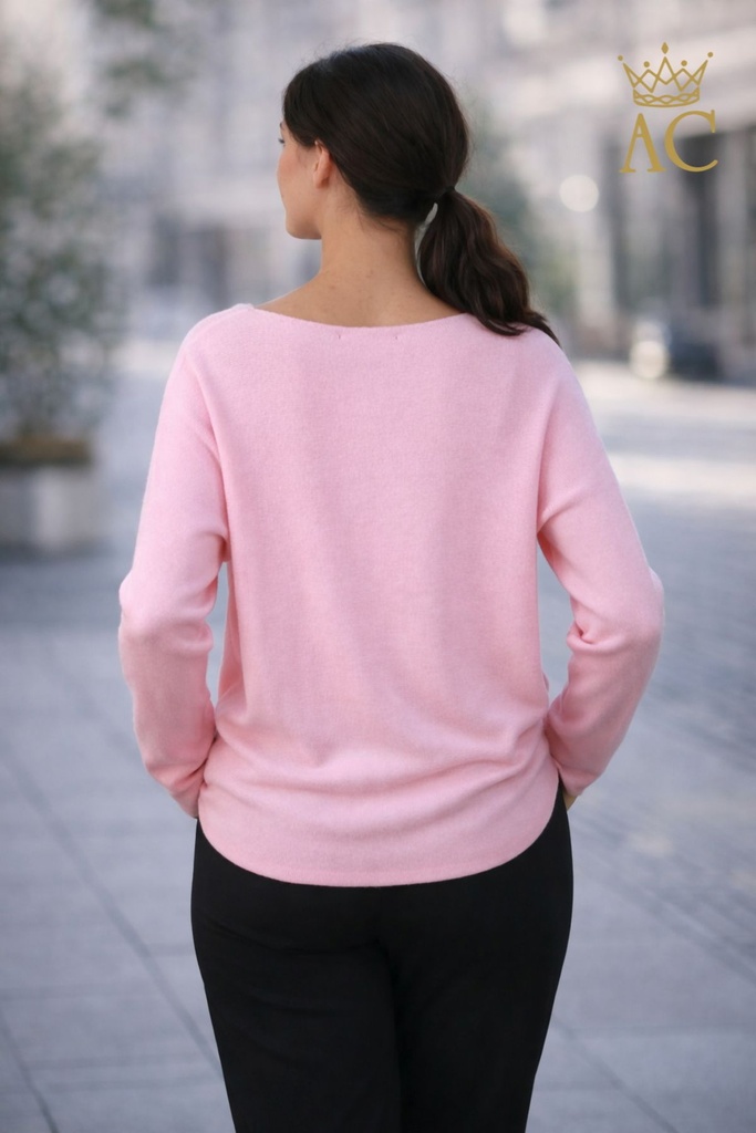 [201418] Nellie nm50 pull mouw oplegnaad open hals  - Lichtroze Detail