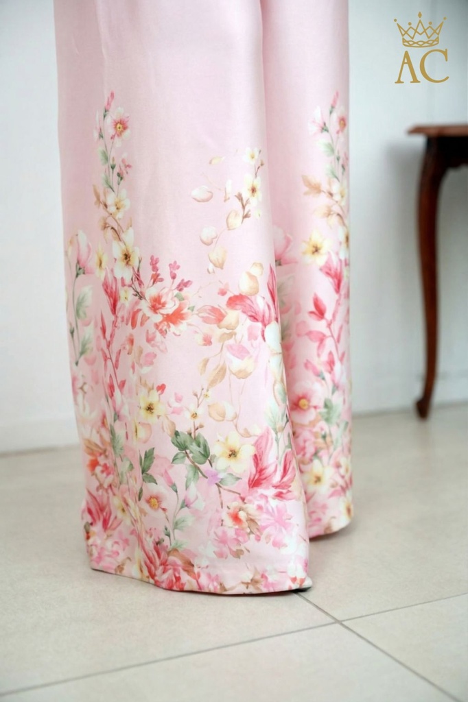 [201572] Tuniek en broek Stef nm100 bloemenbodem wijde mouw  - Roze Detail