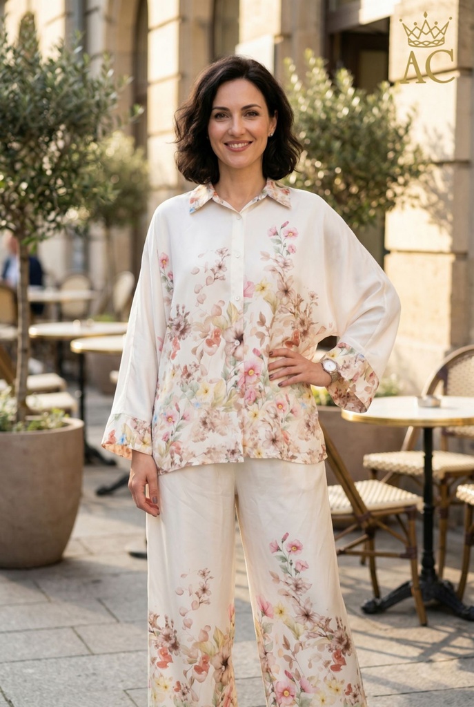 [201572] Tuniek en broek Stef nm100 bloemenbodem wijde mouw  - Detail