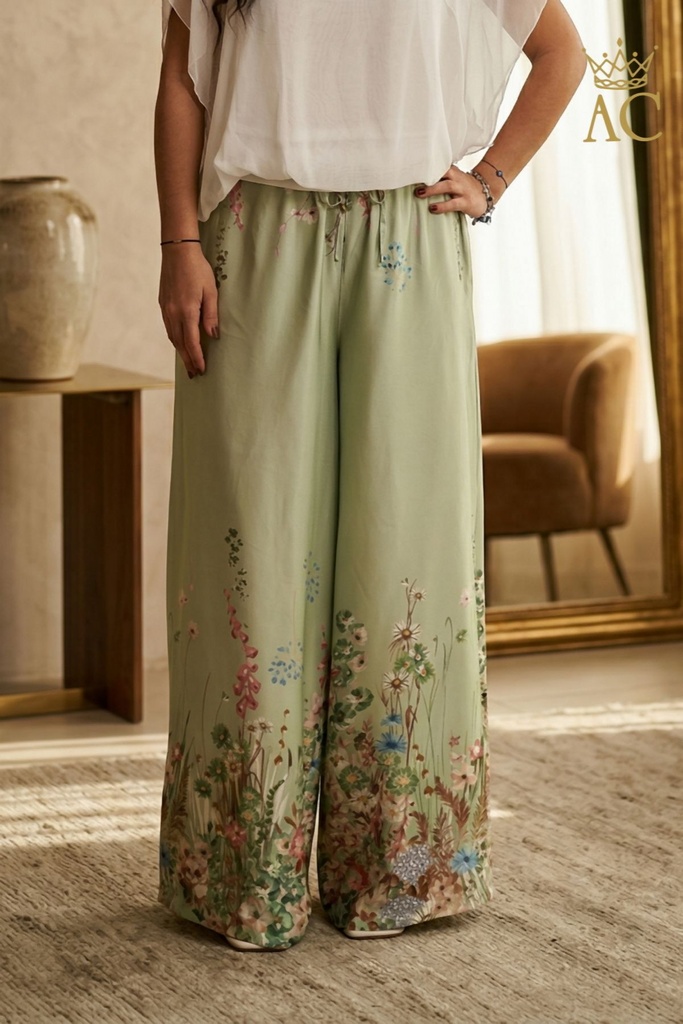 [201575] Tuniek en broek Sepp nm100 wilde bloemen wijde mouw - Lichtgroen Detail