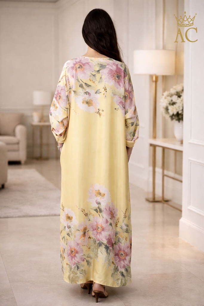 [201577] Maxi jurk Sep nm100 bloemenpatroon en sierknoop  - Detail