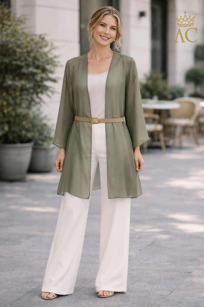 [201622] Jas Qamar nm100 gepunte zonder kraag brede trompet mouwen - Kaki Detail