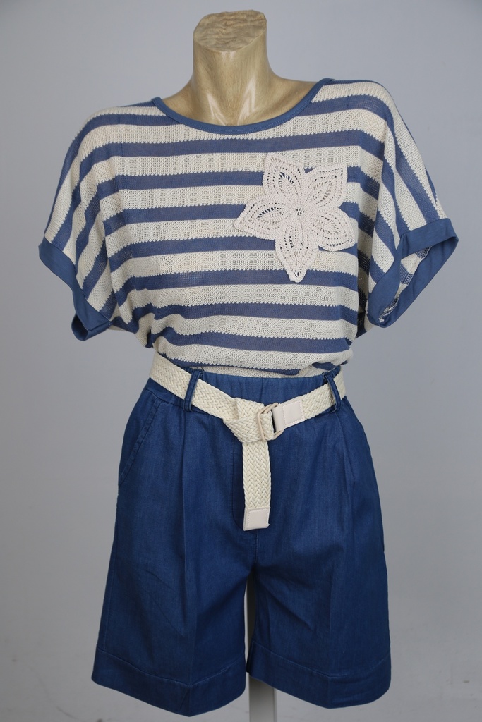 [201831] Short Shane nm65 boyfriend fit jeanslook met ecoleren gevlochten riem insteekzakken  - Denim Detail