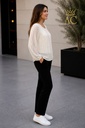 [201281] Blouse Sam nm43 verticale dotprint open hals 3 springplooien  - Bruin-beige Detail